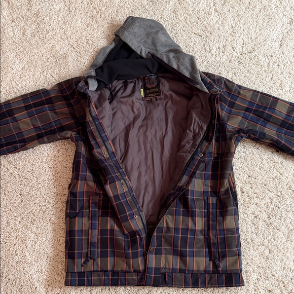Burton Plaid Hooded Jacket - Blue and Olive Green, Orange - Picture 2 of 10